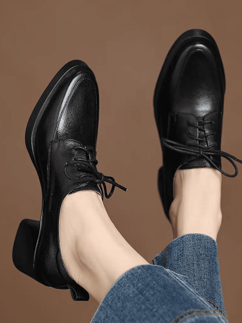 Padded soft lambskin lacing chunky heel shoes 5