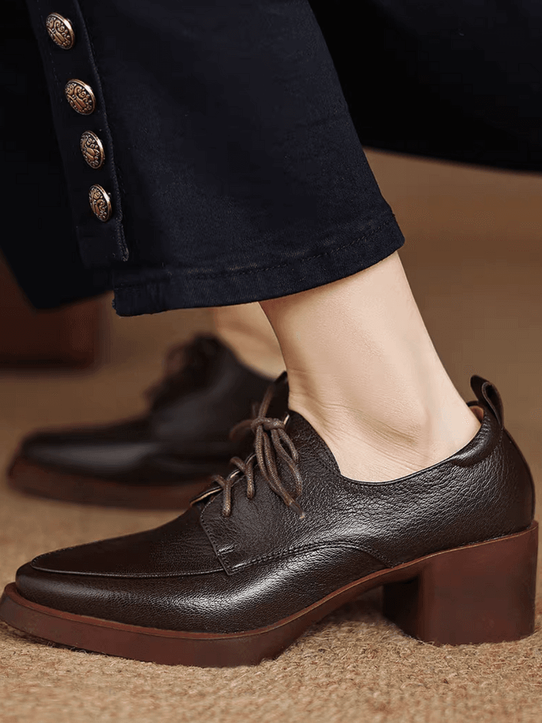 Padded soft lambskin lacing chunky heel shoes 6