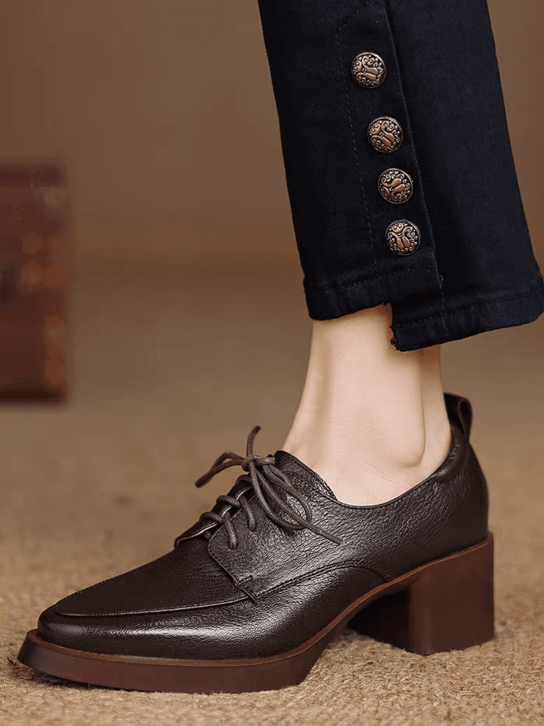 Padded soft lambskin lacing chunky heel shoes 4